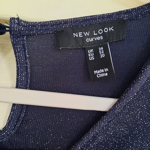 New Look Curves Navy Blue Shimmer Silver Metallic Womens Maxi Dress Plus Size 20 - Picture 12 of 13